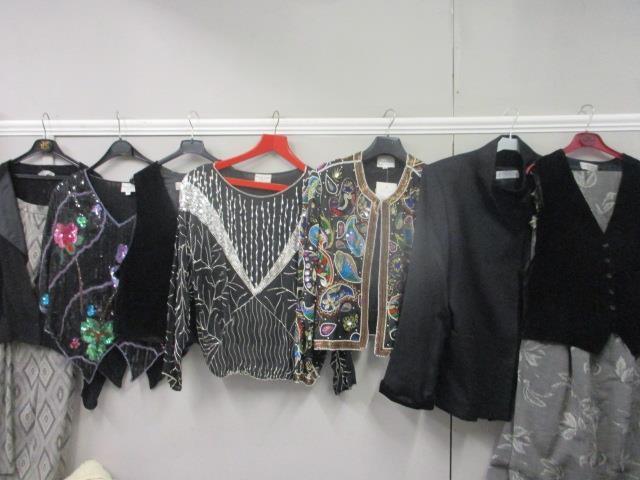 Frank Usher - three sequinned and bejewelled 1980s/1990s ladies tops, together with two late 20th