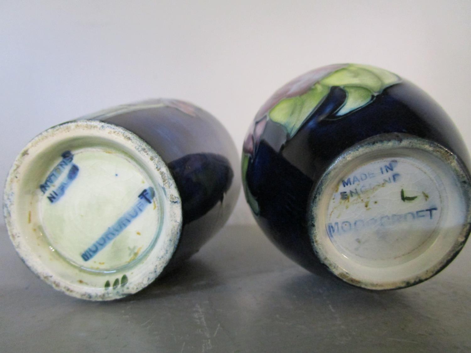 Two Moorcroft Pottery small vases, one of shouldered form decorated with two tube lined iris, 3 5/ - Image 5 of 6