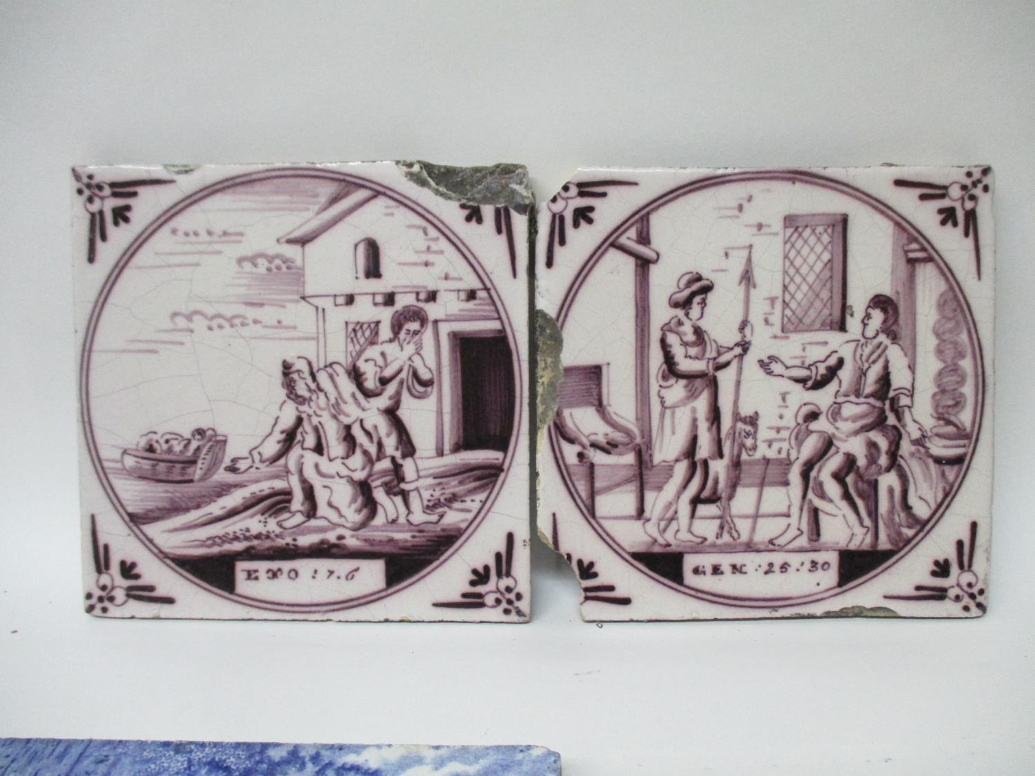 A collection of twenty six 18th, 19th and 20th century tiles to include two Dutch manganese examples - Image 14 of 24