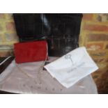 A Radley black leather crocodile effect briefcase/bag and a Rebecca Sanver red patent evening bag