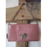 A Mulberry leather crocodile effect pale dusty pink shoulder bag with a suede interior and a Made in