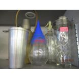 Mixed vintage drinks related items to include a soda syphon and a Millennium Evian water decanter/