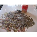 A large quantity of 20th century sixpences, three pences, UK coinage, foreign coins to include Euros