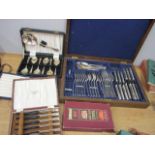 Mixed silver plated cutlery to include an early 20th century canteen of cutlery in an oak case