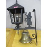 A Victorian outdoor lamp with bell below