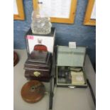 A mixed lot to include a vintage tape measure, a Sankyo 8mm camera and other items