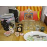 A mixed lot to include a Pelham theatre in original box, glass beer tankards, a pair of late 20th