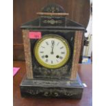 A Victorian black slate mantle clock fitted with an 8 day movement, 13" h x 9 1/2"w