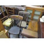 A mixed lot of furniture to include lathe back chairs, a small early 20th century fall flap table,