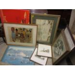 Mixed pictures to include a watercolour entitled Near Witsands and mixed prints