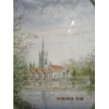 Jack Ray - a view of Marlow Bridge and church from across the Thames, oval watercolour, signed, 11