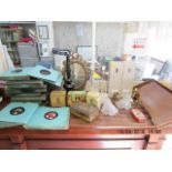 A miscellaneous lot to include an invalid tray, various lamps, vintage tins and a collection of
