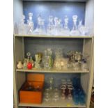 A large collection of glassware to include Whitefriars glass, decanters, Carnival glass and others