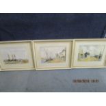 Dennis De Banks - a group of three pen and ink and watercolour wash drawings, sail boats moored at