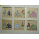 A series of early 20th century style fashion paintings in gouache and body colour, 11 1/2" x 17 6/