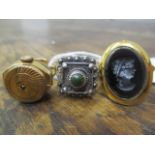 Three rings to include a silver example with a hinged lid, a Louis Philippe watch ring and a cameo