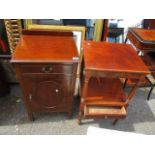 An early 20th century furniture to include a mahogany pot cupboard and a two tier stand