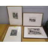 Four prints and etchings to include a view of Kensington Gardens, Boulevard de Temple, a street