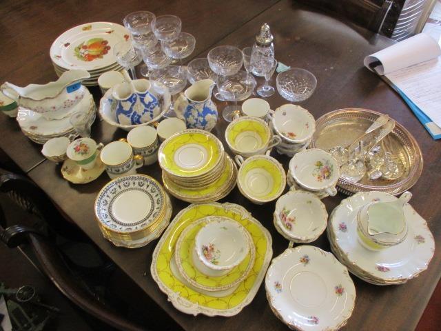A mixed lot to include glassware, Staffordshire china, silver plate and other items