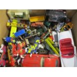 A selection of mainly loose toy diecast vehicles and toy figures to include a Burago Jaguar