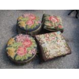 Four mixed 19th century tapestry topped foot stools