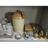 A quantity of mixed brassware and a collection box