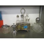 Mixed silver and silver plate to include a cut glass and silver topped dressing table bottle, a hair