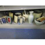 A mixed lot of photograph frames, ivory brushes and a Chinese celadon porcelain vase