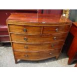 An early 19th century mahogany, bow fronted chest of three long and two short drawers, 41" h x 40