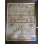 A Victorian tapestry dated 1842 decorated with birds and flowers, 12" x 16", framed