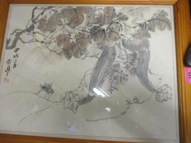 A Chinese print of a grasshopper and a flowering shrub - Image 3 of 3