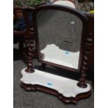 A Victorian mahogany dressing table having barley twist supports and marble base, 30" h x 27"w