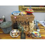 A mixed quantity of items to include a Flemish copper bucket, toys, a Beatles alarm clock and
