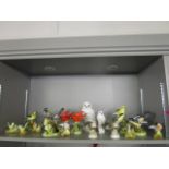 A collection of Crown Staffordshire porcelain bird figurines to include Bald Eagles, Small Owl by
