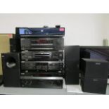 A Sony stacking system comprising a multi channel AV receiver, a stereo cassette deck and a Blue Ray