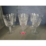 A set of six Waterford Lismore pattern cut glass wine/water goblets, acid etched Waterford marks