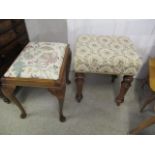 A Victorian stool with turned walnut legs and a later beech stool on cabriole legs