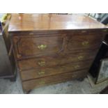 An early 19th century mahogany secretaire chest having fitted compartments above three drawers, 44