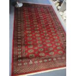 A Bokhara rug with red background