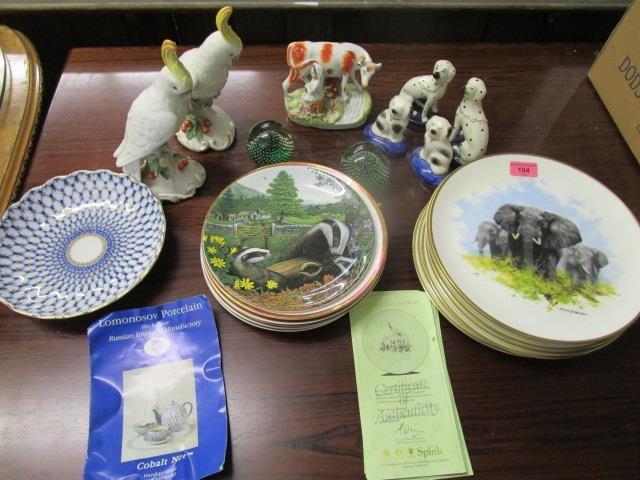 A mixed lot to include David Shephard collectors plates, a Lamonosov plate, two Holmegaard