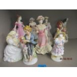 A quantity of bone china figures to include a Coalport Goose Girl