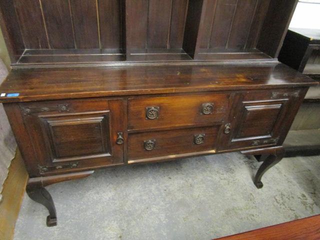 An early 20th century oak dresser, the top with central glazed display door over open shelves with - Image 2 of 3