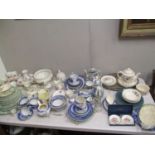 Ceramics to include blue and white teaware, a Royal Doulton dinner service, a Creamware mug and
