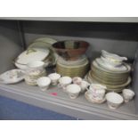 A mixed lot to include Derby cups and saucers, Limoges dinner plates, a pottery bowl and other items