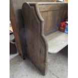 A long early 20th century wooden pew 36"h x 147"l
