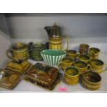 A quantity of vintage Sylvac 'Totem' tableware to include a coffee pot and two teapots
