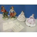 A pair of Royal Worcester figures of debutantes, 5" h, together with a pair of late 20th century
