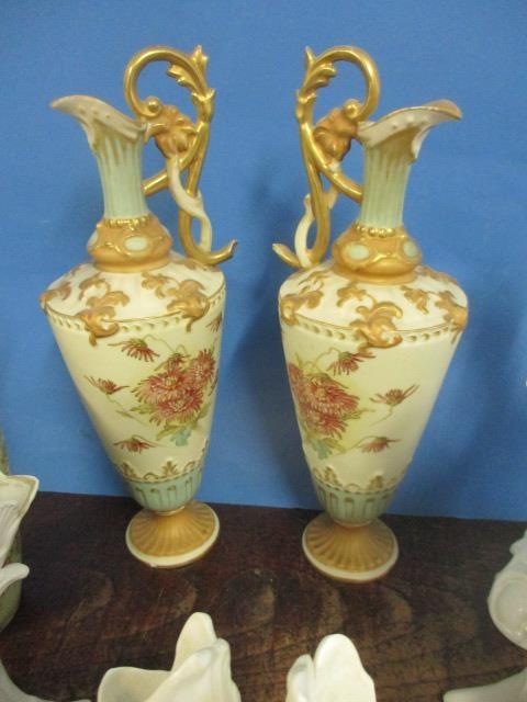 A pair of Austrian ewer style vases, five cornucopia vases and other ceramics - Image 2 of 2