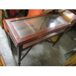 A mahogany glazed top display table, together with an oak corner cabinet