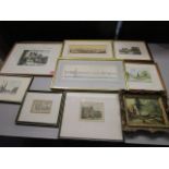 A selection of signed prints, local scenes and a Dutch oil painting depicting figures and carts by